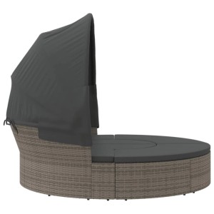 Graues Outdoor-Loungebett mit Dach und Kissen aus Polyrattan von VidaXL.