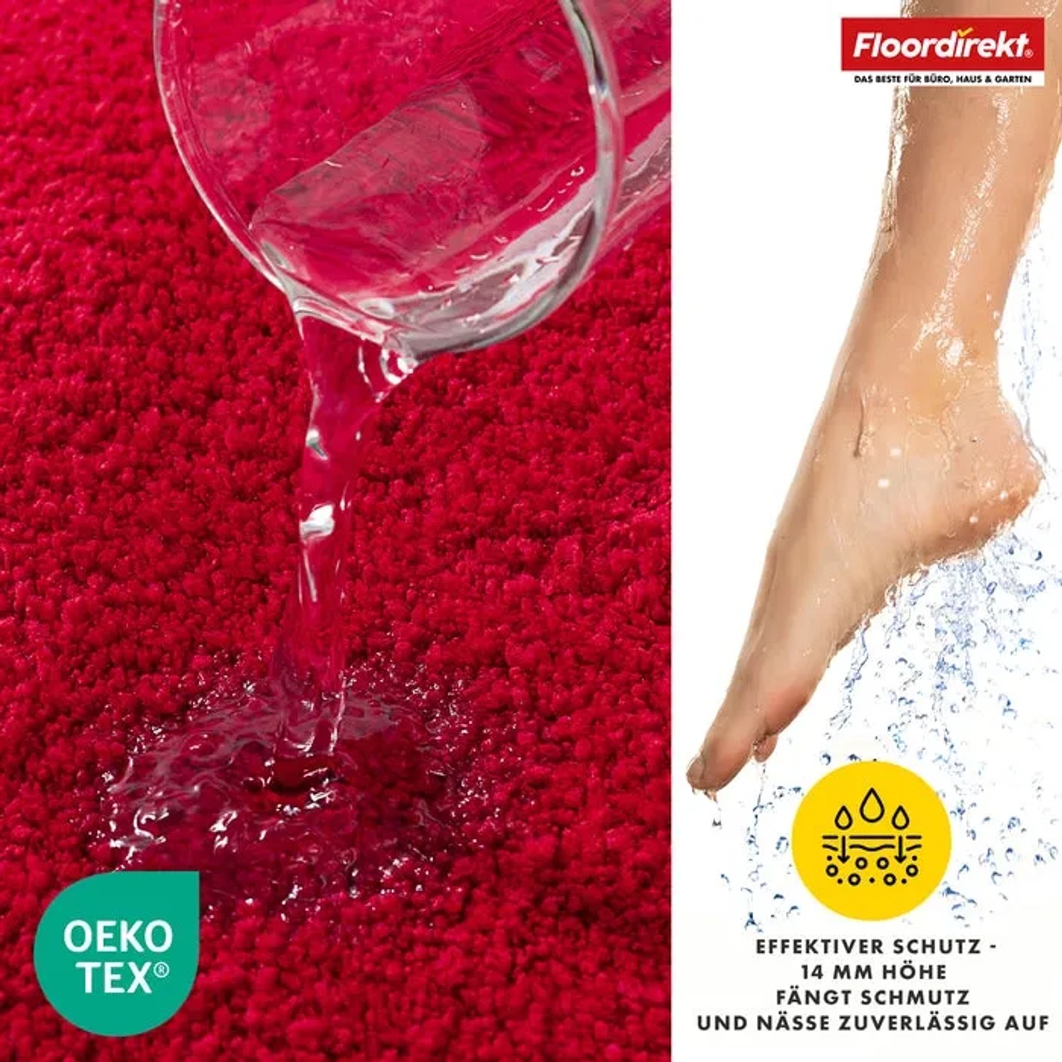 Rote Floordirekt Badematte Nasa, wasserabweisend und saugfähig.