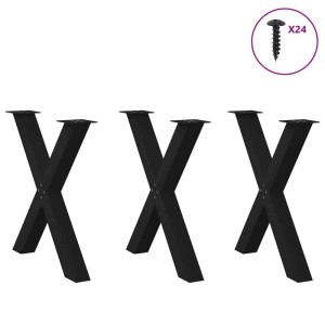 vidaXL Möbelbeine: 3 schwarze X-Form Esstischbeine aus Stahl, 70x72 cm, inkl. Schrauben.