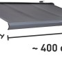 Kassettenmarkise Bayville, 4x2,5m, Anthrazit, mit Maßangaben zur Breite und Ausladung.