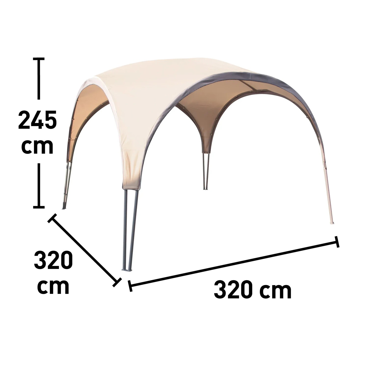 Beiger Pavillon Oromocto, 320x320 cm, mit Kuppeldach. Ideal als Sonnenschutz im Garten.
