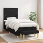 Schwarzes Boxspringbett (80x200 cm) mit Matratze, Kopfteil und Bank.