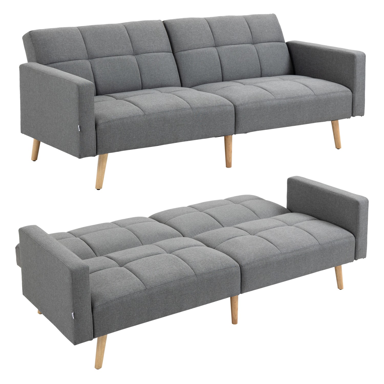 HOMCOM Schlafsofa Polyester Gummiholz 205L x 88B x 80H cm Grau