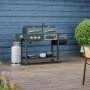 Jamestown Kombigrill Dean: Gas-, Holzkohle- und Smoker-Grill mit Ablagefläche und Gasflasche.