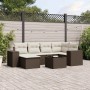 Braune 7-tlg. vidaXL Garten-Sofagarnitur aus Polyrattan mit cremefarbenen Kissen.