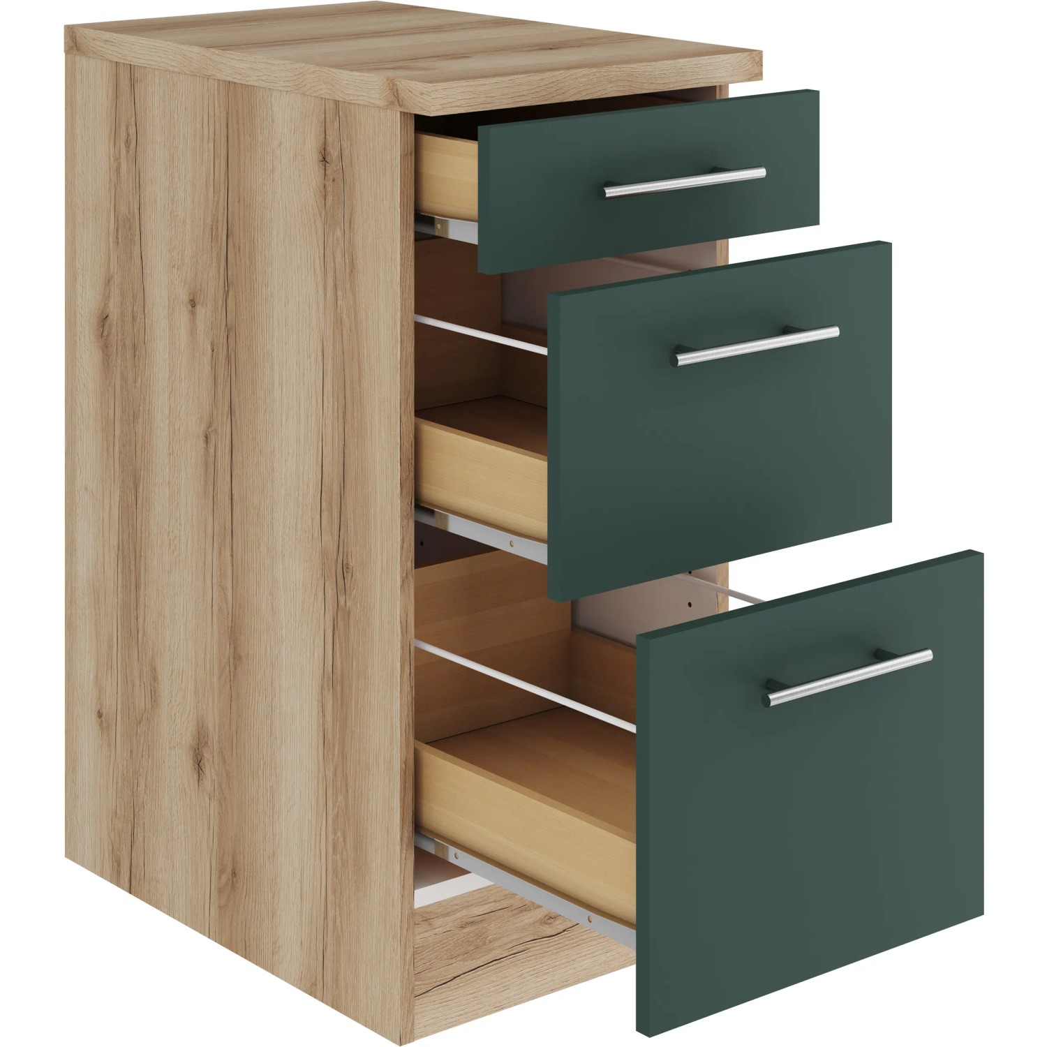 OPTIFIT Savona405 Unterschrank, 40 cm, Steingrün mit Auszügen und Schublade.