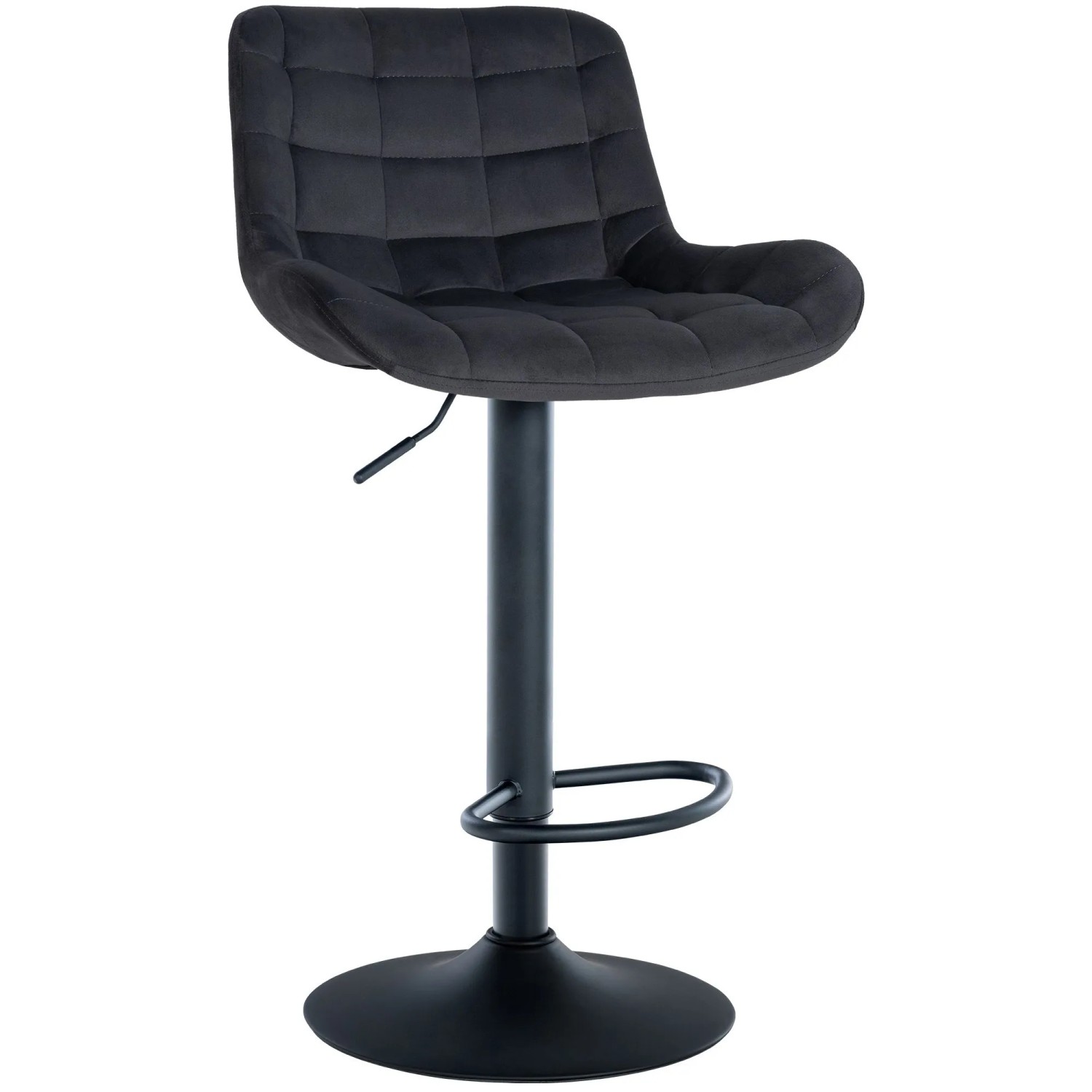 DELUKE Barhocker CARAM Samt Schwarz 48x54x81cm Barstuhl Höhenverstellbar Mit Lehne Drehbar Tresenhocker Tresenstuhl