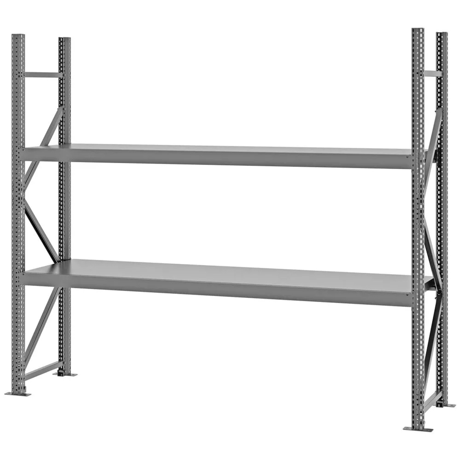 PROREGAL Weitspannregal Schraub-Stecksystem MAGNUS PRO Made In Germany Grundregal 200x225x50cm 2 Ebenen Stahlböden Fachlast 520kg Verzinkt