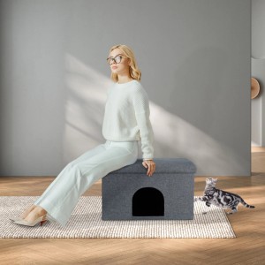 Relaxdays Katzenhöhle MDF Grau Faltbar mit Sitzauflage 38,5 cm x 64,5 cm x 37,5 cm 3,6 kg