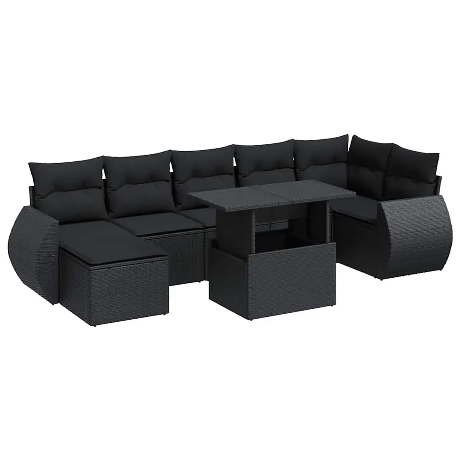 vidaXL 8-Tlg Garten-Sofagarnitur mit Kissen Schwarz Poly Rattan 3326676