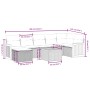 vidaXL 8-tlg. Garten-Sofagarnitur aus schwarzem Rattan mit Kissen und Maßangaben.