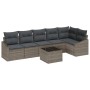 Graues 7-teiliges vidaXL Garten-Sofa-Set aus Polyrattan mit Tisch.