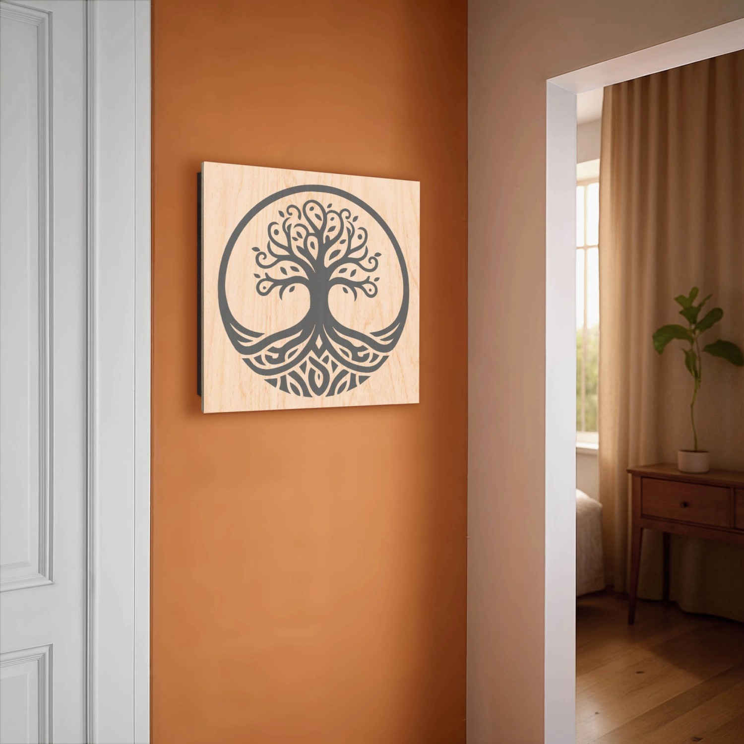 Banjado Schlüsselkasten aus Holz, 30x30cm, mit Lebensbaum-Motiv und 50 Haken zur Schlüsselaufbewahrung.