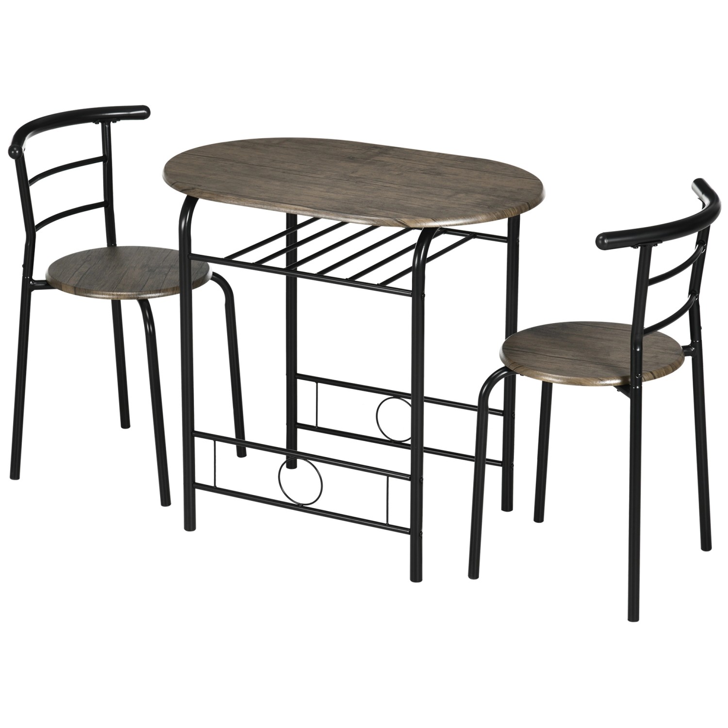 HOMCOM Essgruppe mit 2 Stühlen MDF Metall Schwarz 80L x 53B x 74,5H cm günstig online kaufen
