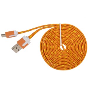 Buntes USB 2.0 Ladekabel mit USB Typ-C Anschluss, 2 m Länge, Textilkabel.