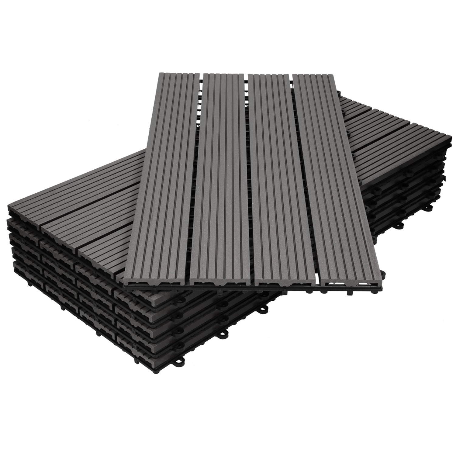 ECD Germany WPC Terrassenfliesen 60x30 cm 12er Spar Set Anthrazit in Holzoptik