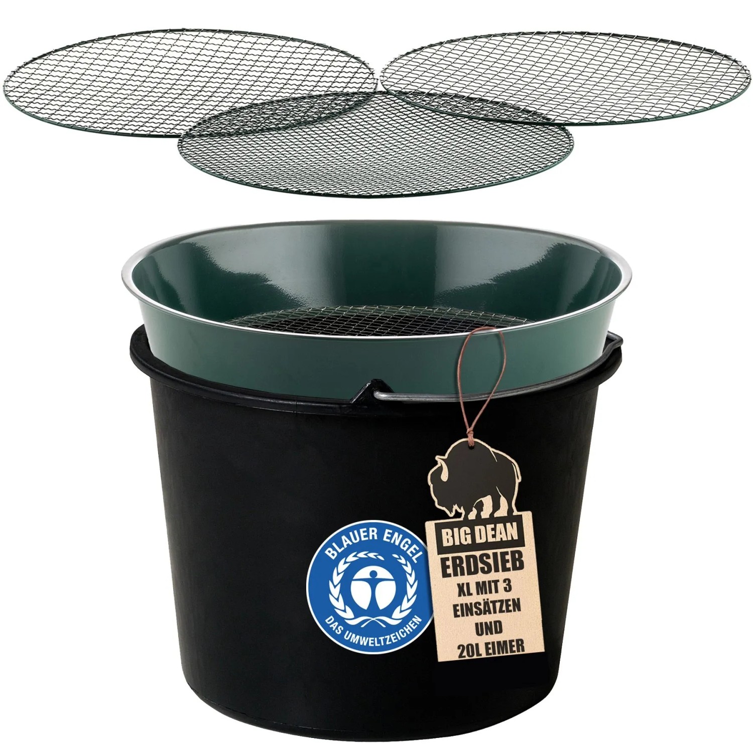 BigDean Gartensieb Aus Metall Mit 3 Maschenweiten 6 4 Mm 9 5 Mm 12 7 Mm Erdsieb Rund Sandsieb Durchmesser 37 Cm Höhe 8 Cm Garten Sieb Steinsieb