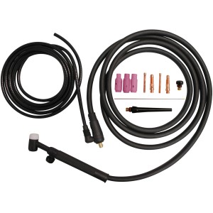 Güde WIG-Schweißplatzausrüstung mit Brenner, Massekabel, Düsen und Nadeln für WIG-Schweißgeräte.