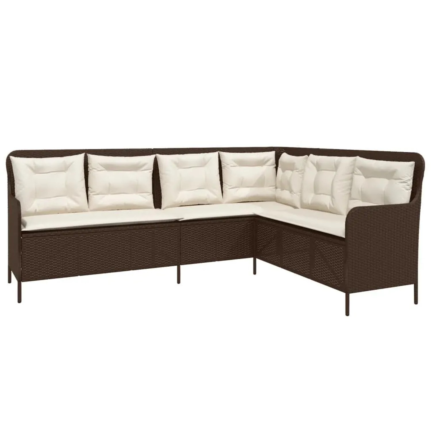 vidaXL Gartensofa in L-Form mit Kissen Braun Poly Rattan 369001