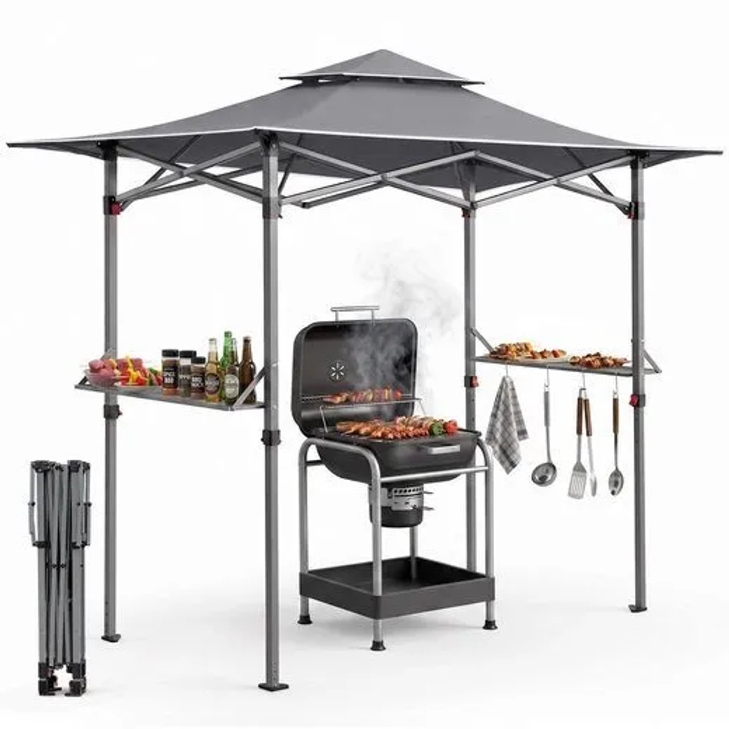 Sekey Grillpavillon 250x150 cm Grillpavillon Faltbar mit Ablage und Haken