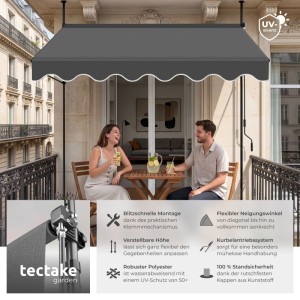 Tectake Klemmmarkise Mit Handkurbel  Ohne Bohren  Uv Beständig Höhenverstellbar 211   304 cm 200 x 180 cm 180 x 200 x 304 cm Schwarz Grau