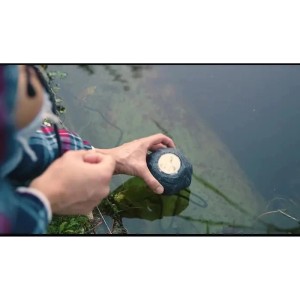 Neptun Teichbeleuchtung im Felsdesign wird in einen Teich eingesetzt.