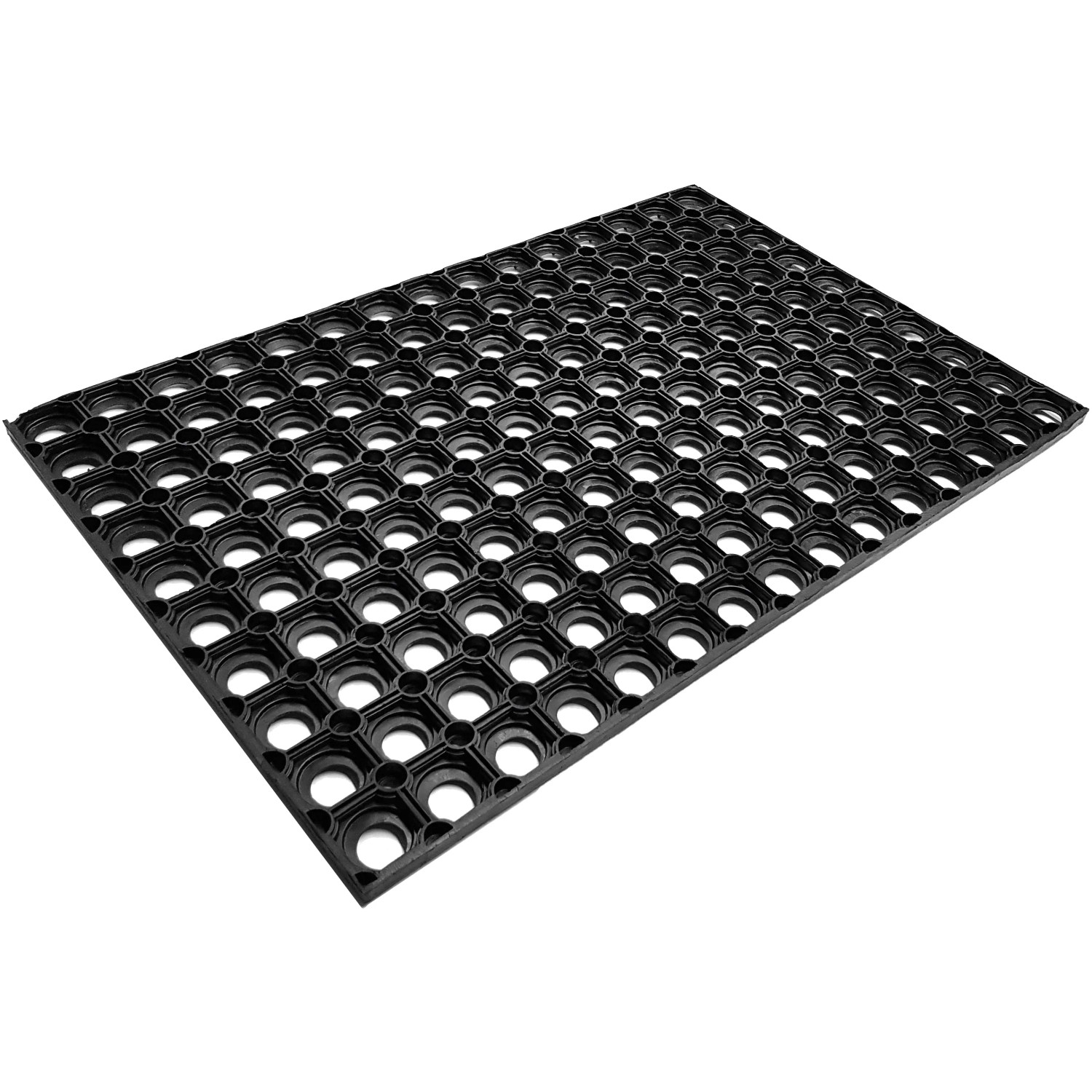 Schwarze Astra Fußmatte Quadro Light, 60x80 cm, aus Gummi mit Löchern.