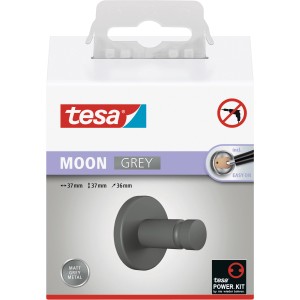 Tesa Moon Handtuchhaken, grau matt, zur Wandmontage ohne Bohren.