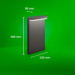 Anthrazitfarbene Philips LED Sockelleuchte Bustan, 400 mm hoch, mit warmweißem Licht. Moderne Wegeleuchte für den Garten.