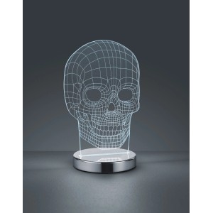 LED-Tischleuchte Skull in Chrom, Totenkopf-Design, Lichtfarbe einstellbar.
