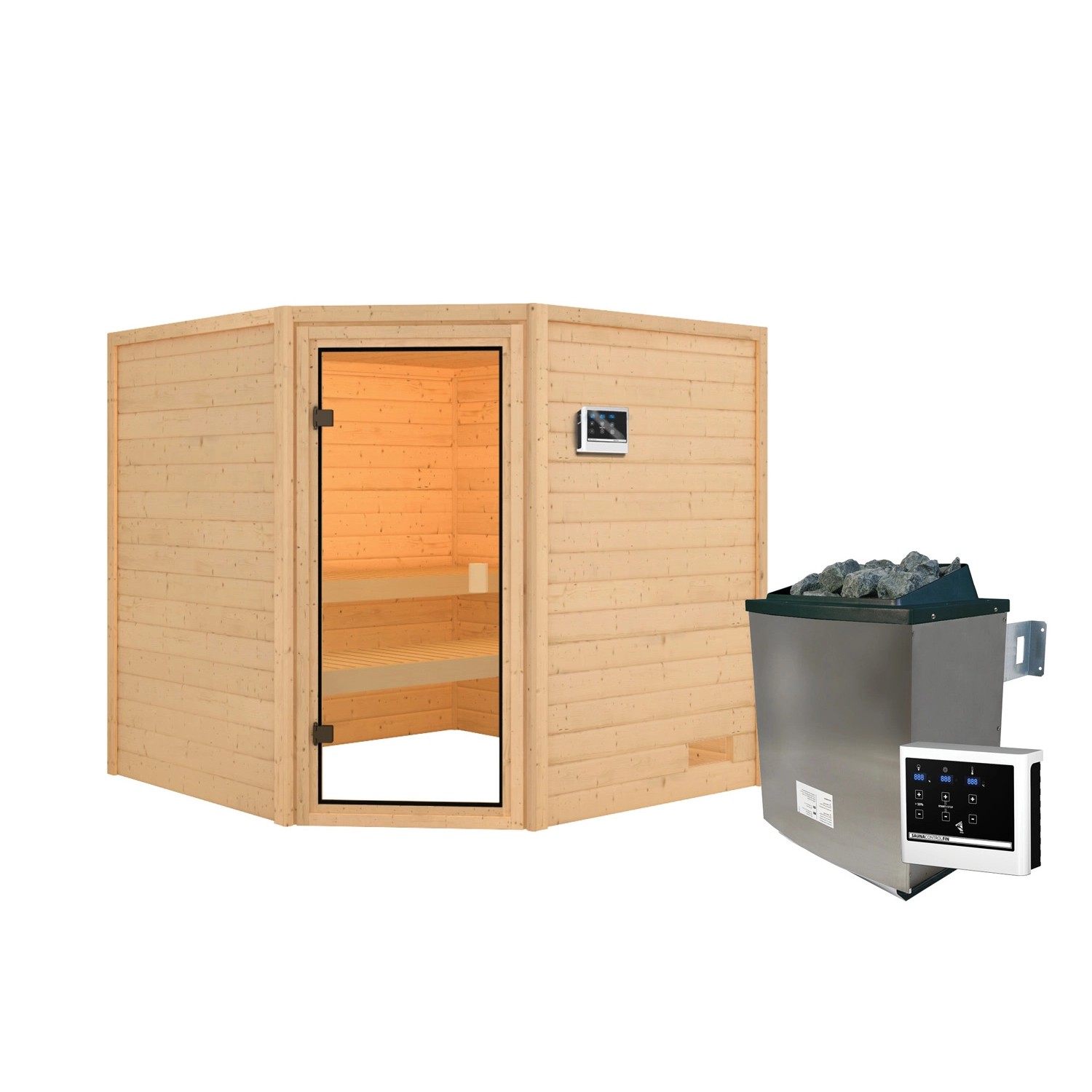 Karibu Sauna Tilda Set Naturbelassen mit Ofen 9 kW ext. Steuerung