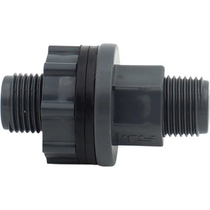 Graue IBC Tankdurchführung G0,5 Zoll AG mit Dichtung und Kontermutter für Regentonnen.