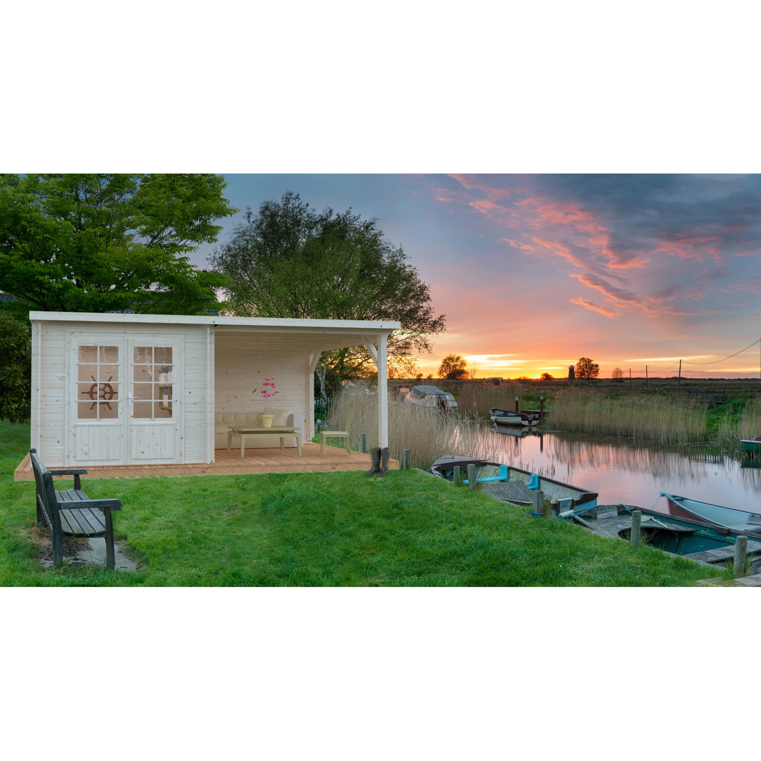 Palmako Gartenhaus Ella 530 x 300 cm Lackiert Dunkelgrau-Weiß FSC® günstig online kaufen
