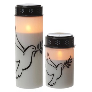 2er Set LED Grablichter mit Taube, wetterfest und mit Timerfunktion. Gedenklichter für den Friedhof.