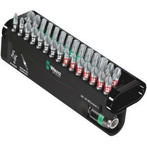 Wera Bit-Set Bit-Check 30 BiTorsion, 30-teilig, mit verschiedenen Bits und Halter in schwarzer Box.