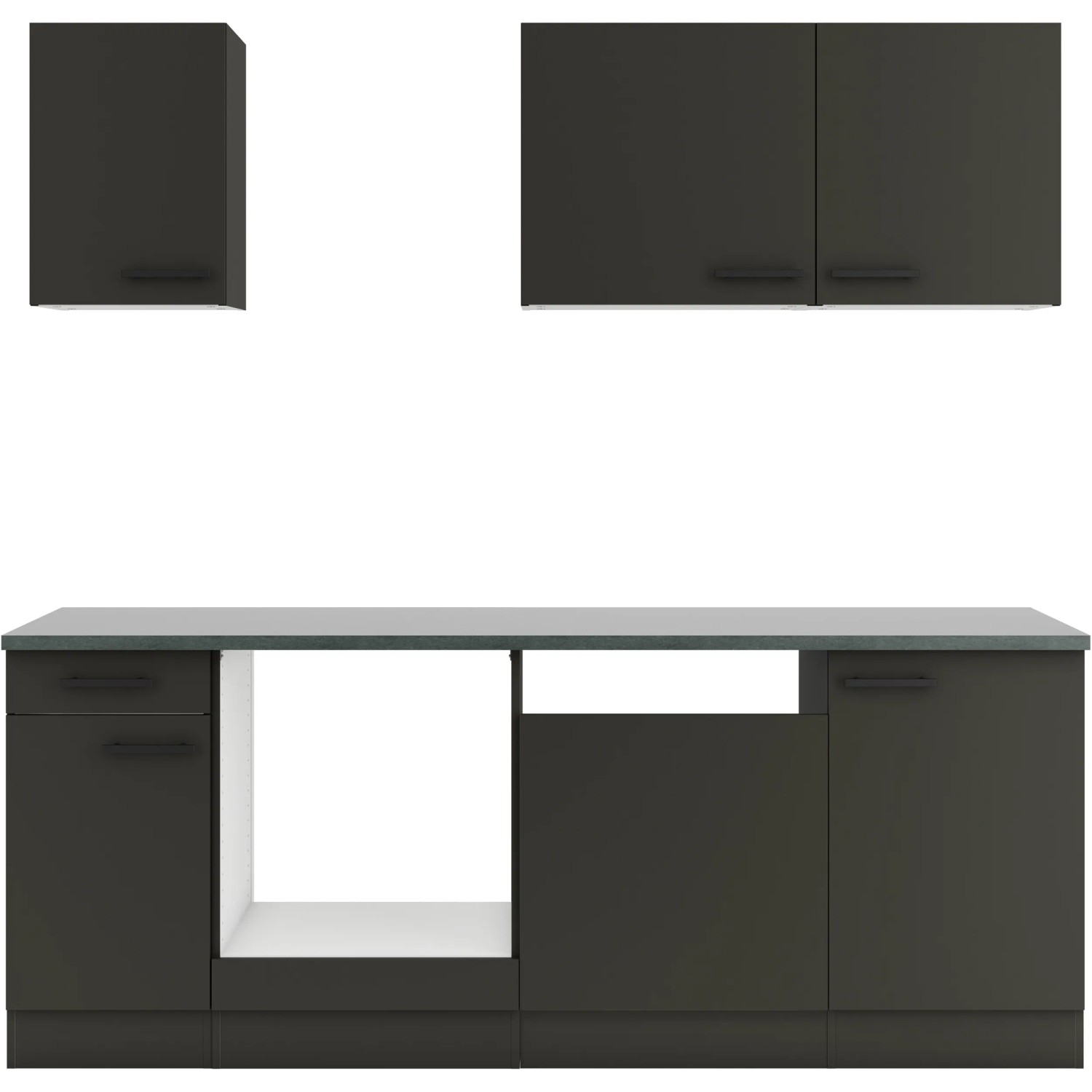 OPTIFIT Madrid420 Küchenzeile, 210 cm, Anthrazit, ohne E-Geräte. Moderne Einbauküche mit Ober- und Unterschränken.