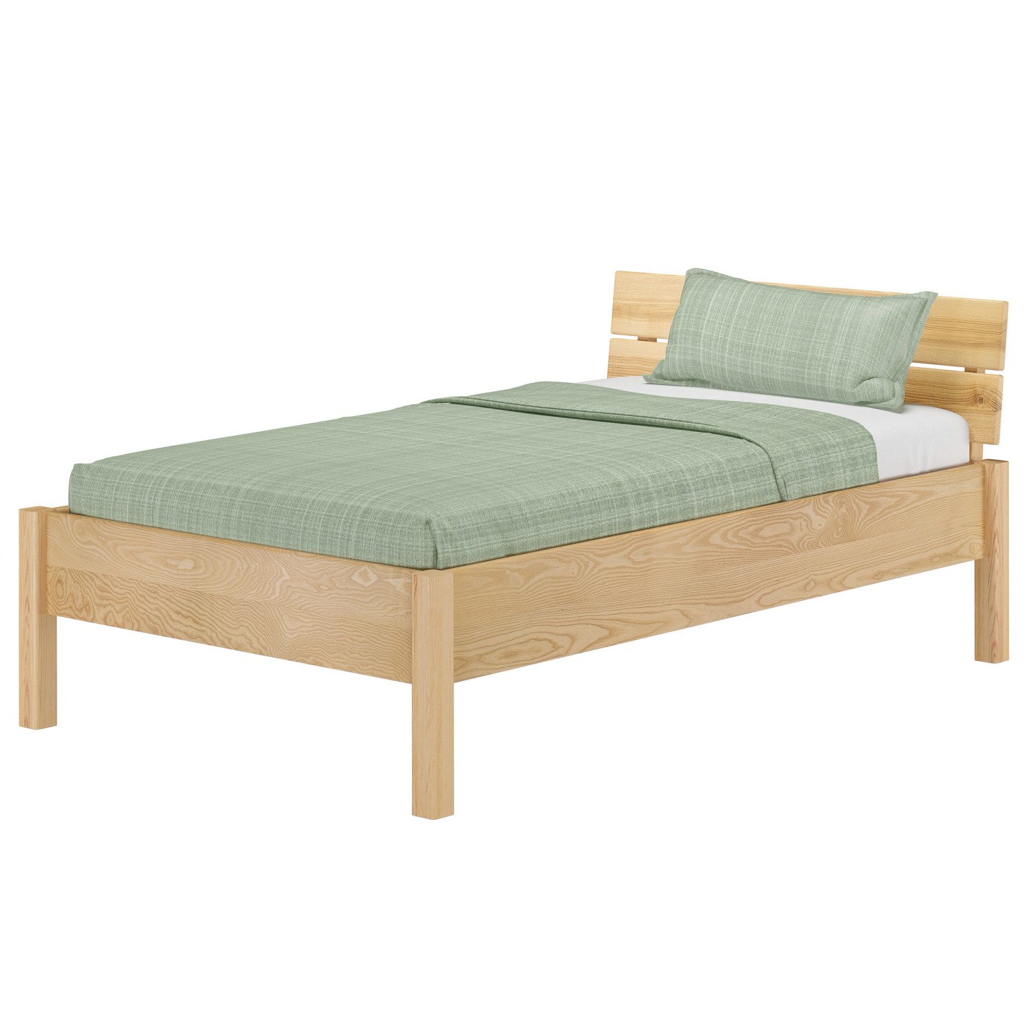 Erst-Holz Metallfreies Einzelbett Esche Massivholz 120 x 200 Tischlerarbeit Modell 90