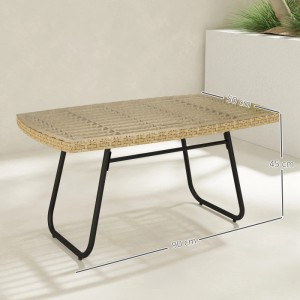 Outsunny Rattan-Gartentisch aus PE-Rattan in Naturholzoptik mit schwarzem Stahlgestell. Rechteckiger Outdoor-Tisch.