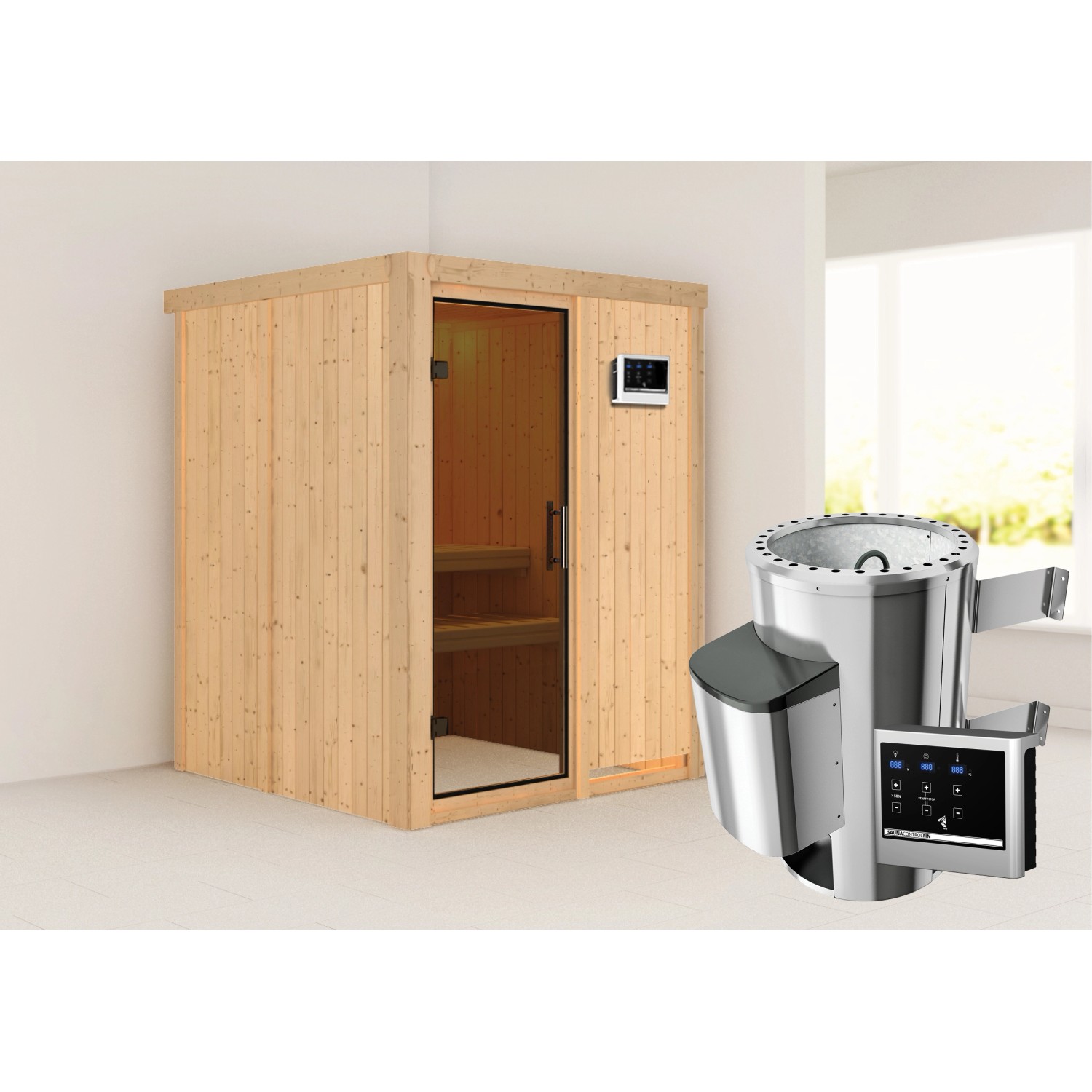 Karibu Sauna mit Ofen externe Stg.Easy Natur günstig online kaufen