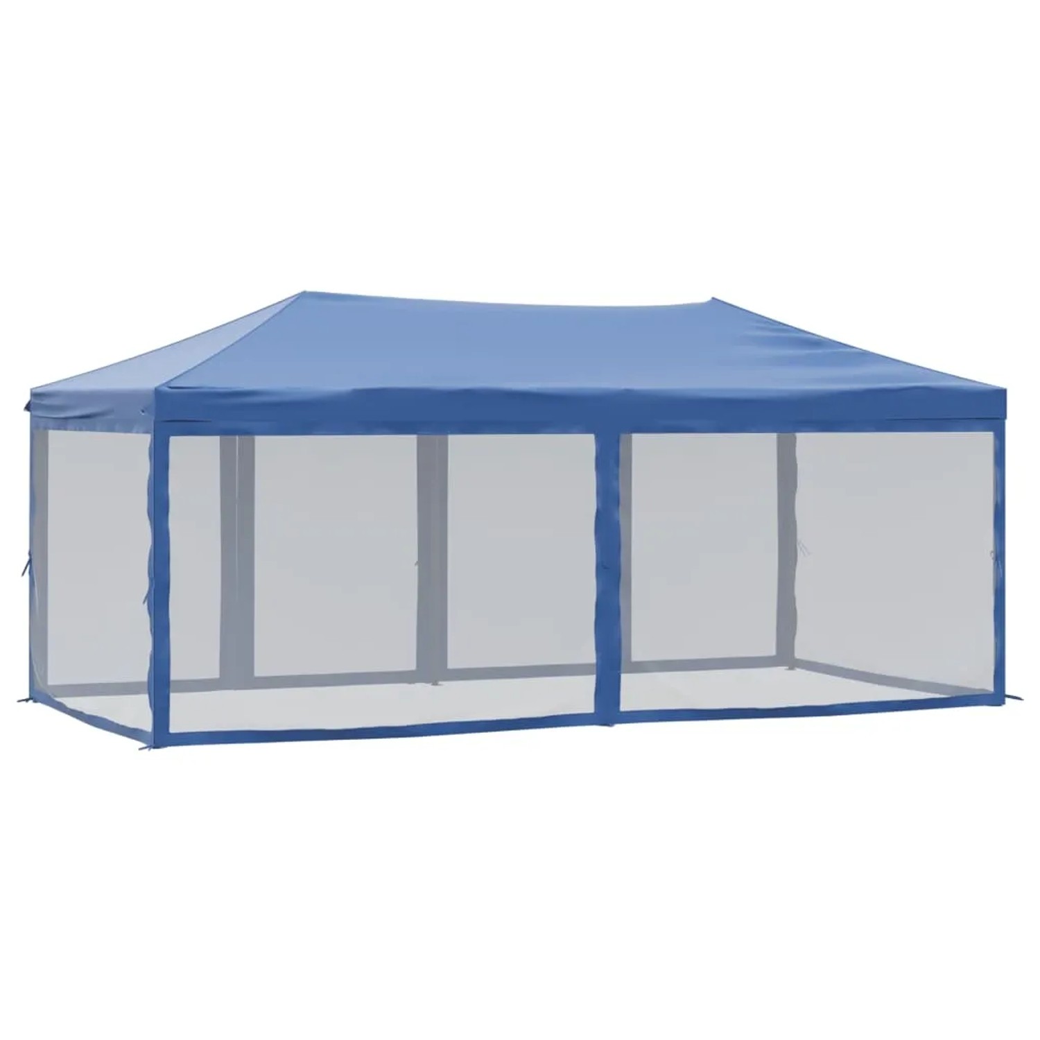 Blaues, faltbares Partyzelt 3x6 m mit Seitenwänden für Outdoor-Events.
