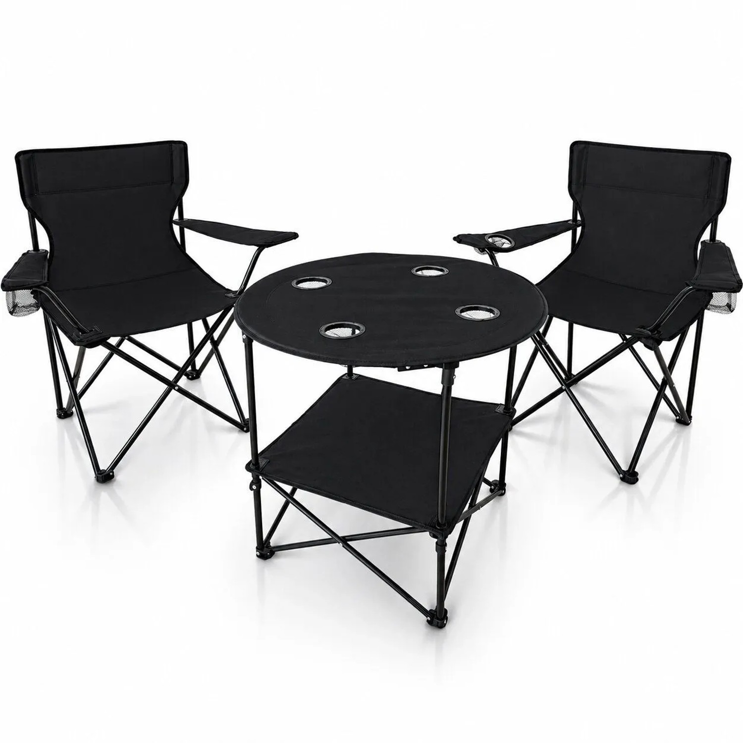 BigDean Camping Set 2x Campingstühle & 1x Campingtisch Campingstuhl mit Tisch Set Klappbar Camping Tisch Stuhl Set Campingstuhl Faltbar Angelstuhl