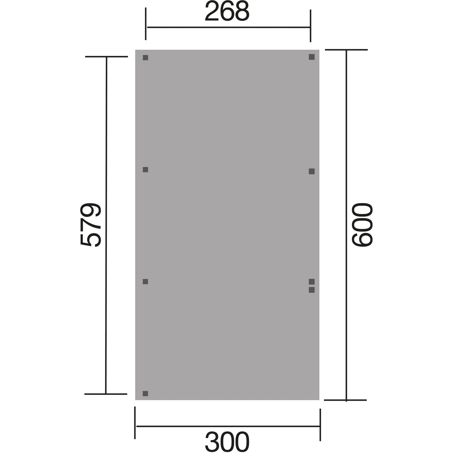 Skizze des Weka Einzelcarports 606 A Gr.2 mit Rundbogen, Abmessungen 268 x 501 cm.