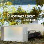 Evocamp Windschutz mit Gaskocher. Camping Windschutz mit 22 Lamellen.