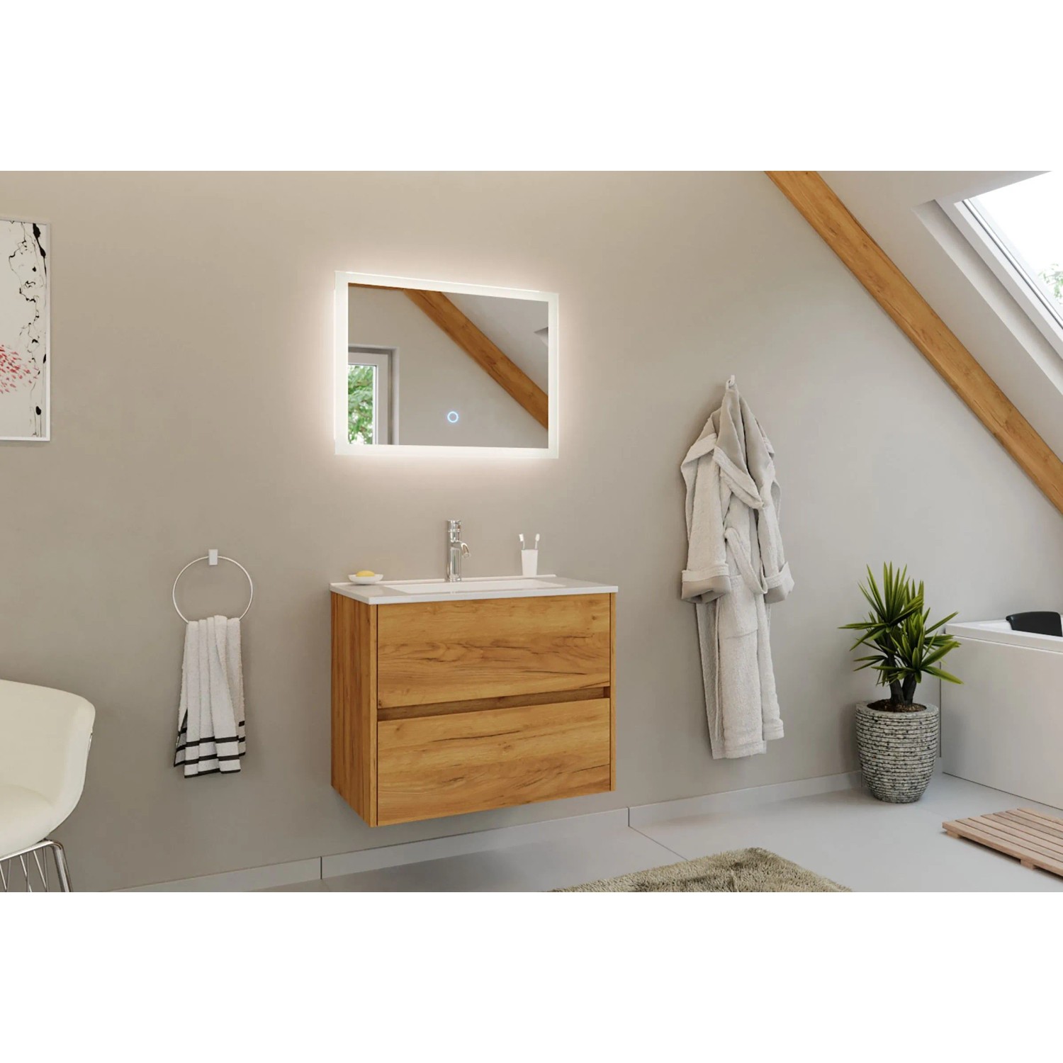 Posseik Badmöbelset Limes Eiche Gold 70 cm LED Spiegel