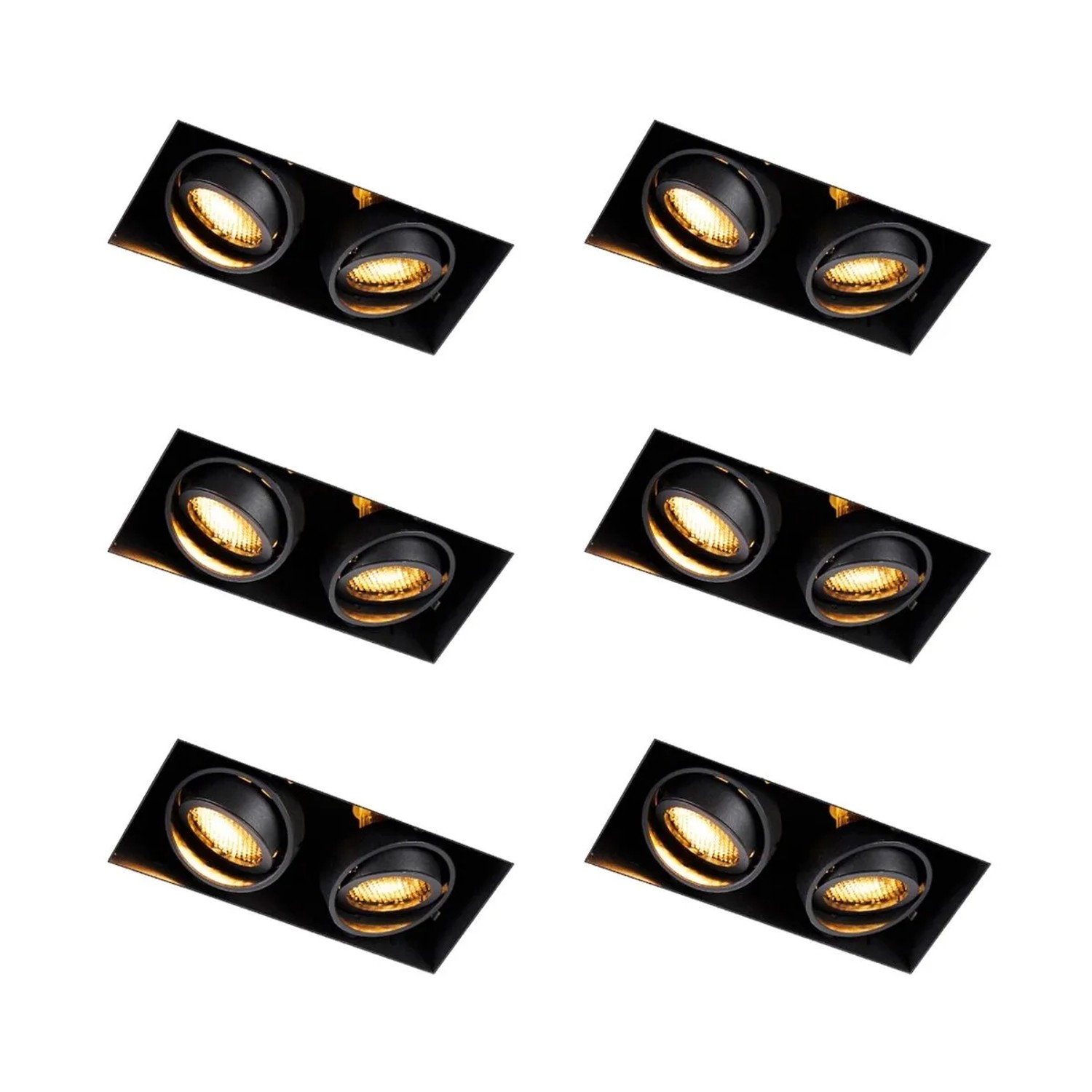 QAZQA Set mit 6 EinbauSpots Schwarz Verstellbar Randlos 2 Lichter Oneon Honey