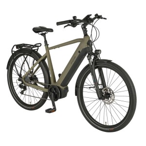 Prophete Trekking E-Bike Entdecker 4.0, Herrenmodell in Grau, 28 Zoll mit AEG Mittelmotor.