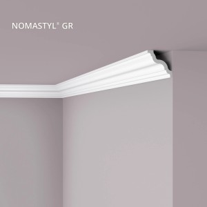 Weiße NOEL & MARQUET NMC GR Eckleiste NOMASTYL, Zierleiste/Stuckleiste (2m) an Wand und Decke.