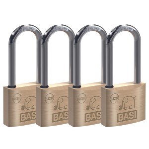 4er Set Basi Vorhangschlösser, 40mm, mit hohem Bügel und Messinggehäuse.