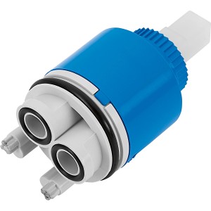 Keramikkartusche 35mm für Waschtischarmatur, blau/weiß, zur Durchfluss- und Temperaturregelung.