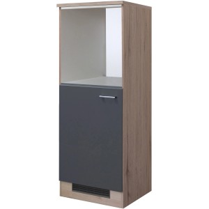 Flex-Well Geräteumbauschrank Morena, 60cm, Basaltgrau/San Remo Eiche, mit Nischen für Kühlschrank und Backofen.
